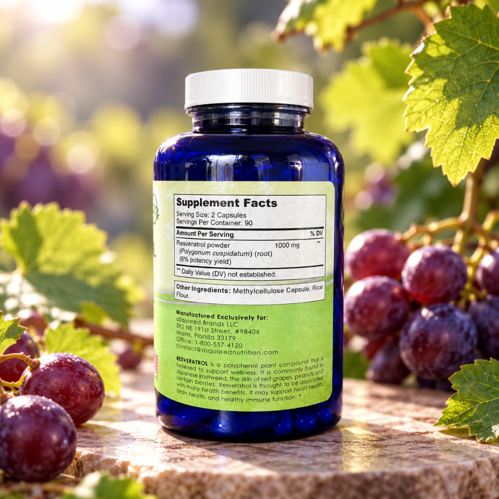 aSquared Nutrition Resveratrol Ultra Strength 1000mg – 180 Capsules – 90 Day Supply