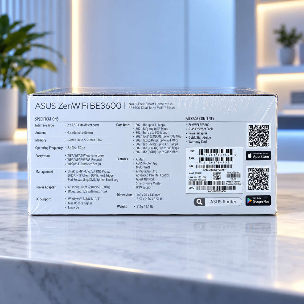 ASUS ZenWiFi BE3600 Dual-Band WiFi 7 Mesh Router 2-Pack 3600 Mbps