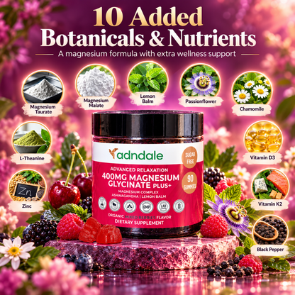 Adndale Magnesium Glycinate Gummies 400mg with Ashwagandha & Lemon Balm 90 Count
