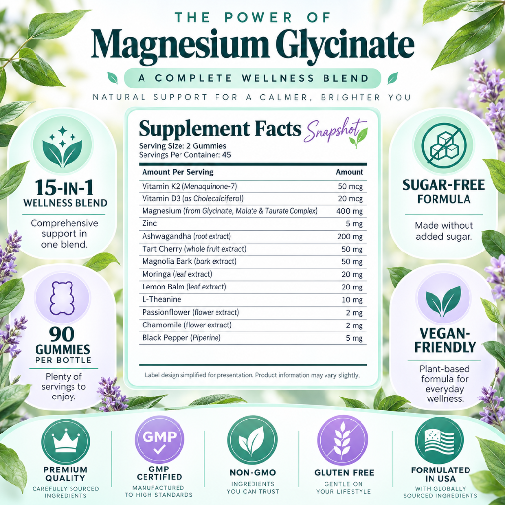 Adndale Magnesium Glycinate Gummies 400mg with Ashwagandha &amp; Lemon Balm 90 Count