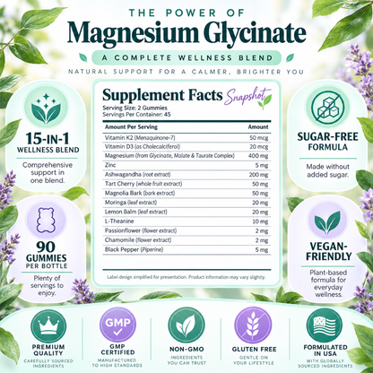 Adndale Magnesium Glycinate Gummies 400mg with Ashwagandha & Lemon Balm 90 Count