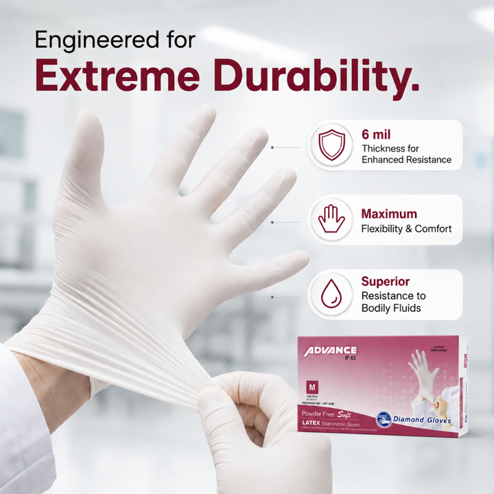 Advance IF 62 Powder Free Latex Exam Gloves Durable