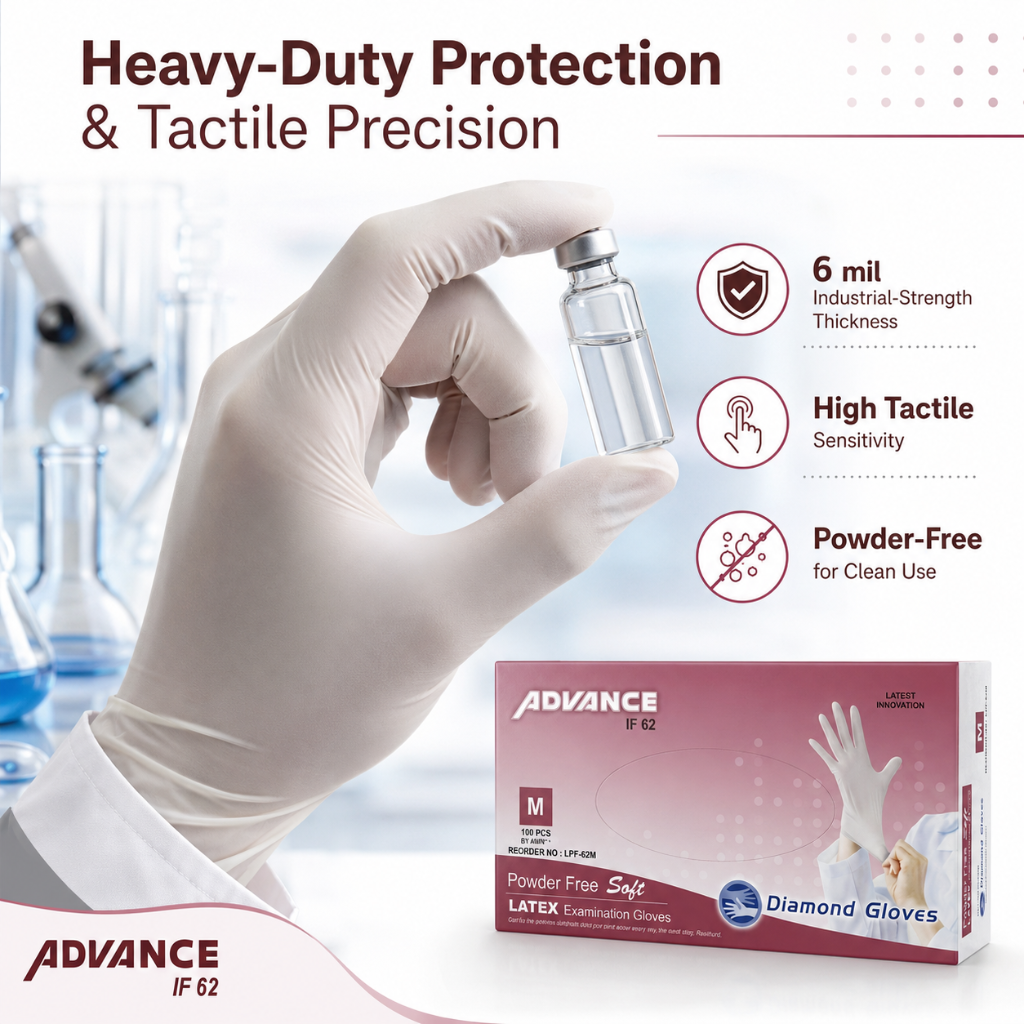 Advance IF 62 Powder Free Latex Exam Gloves Features