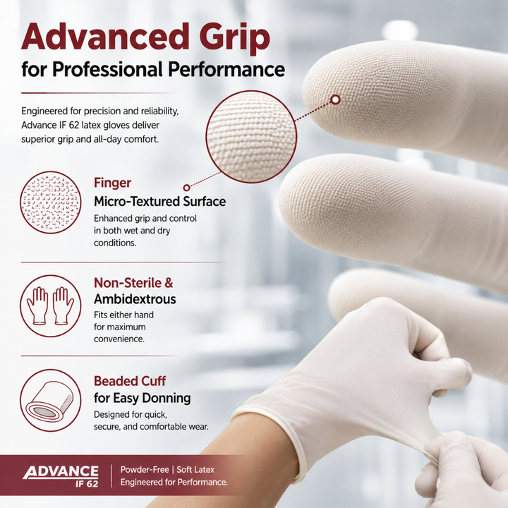 Advance IF 62 Powder Free Latex Exam Gloves Grip