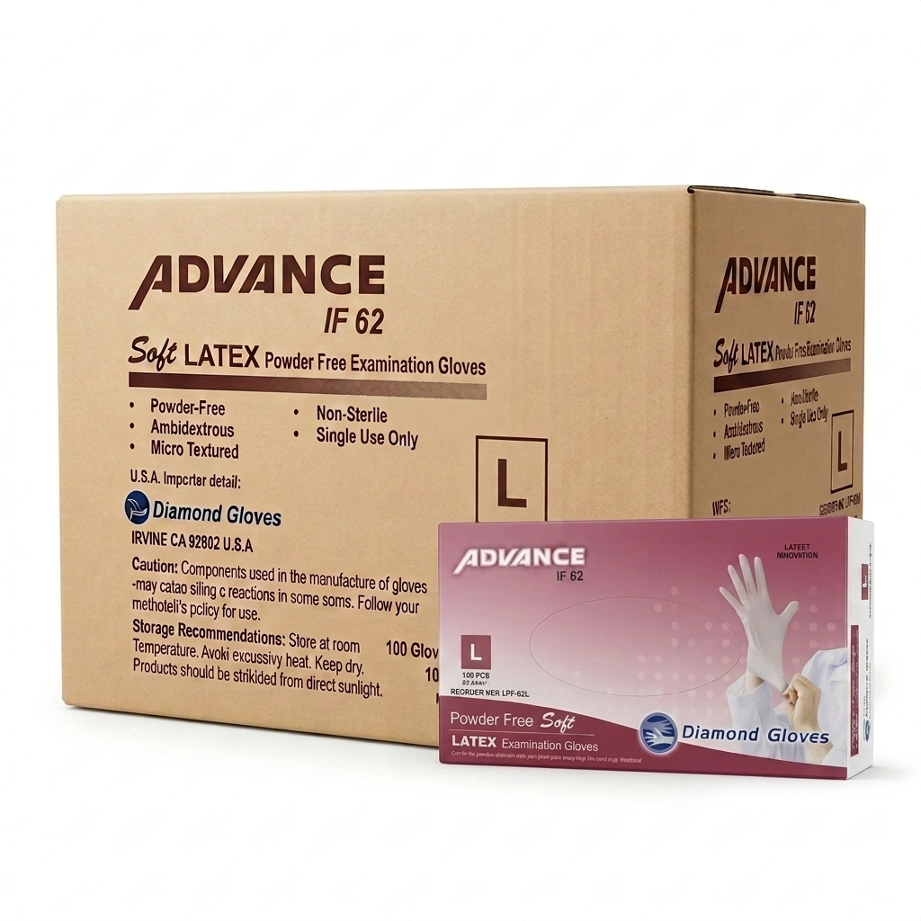Advance IF 62 Powder Free Latex Exam Gloves Large White 6 Mil 1000 Count