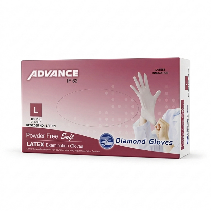 Advance IF 62 Powder Free Latex Exam Gloves Large White 6 Mil 100 Count
