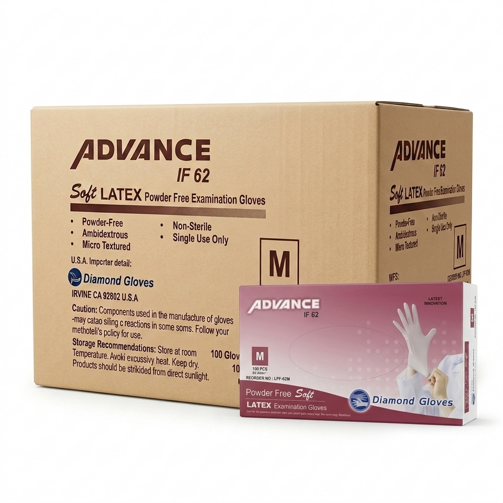 Advance IF 62 Powder Free Latex Exam Gloves Medium White 6 Mil 1000 Count