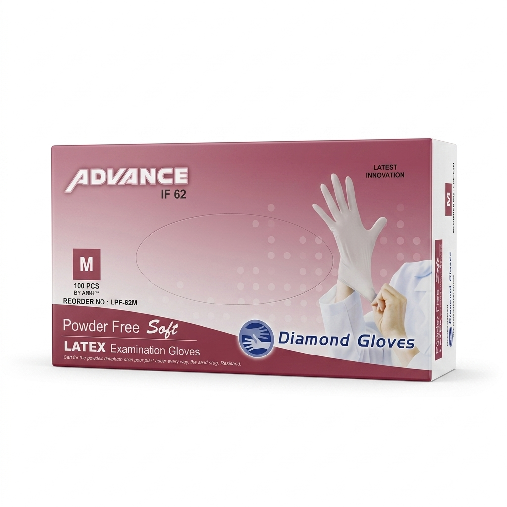 Advance IF 62 Powder Free Latex Exam Gloves Medium White 6 Mil 100 Count