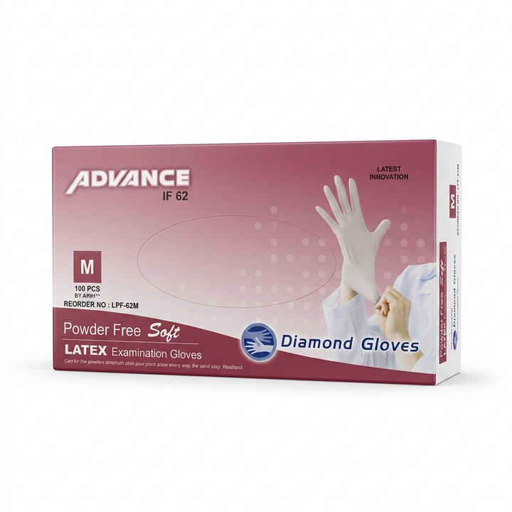 Advance IF 62 Powder Free Latex Exam Gloves Medium White 6 Mil 100 Count