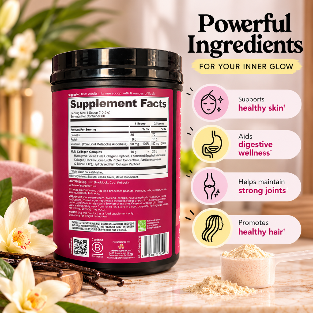 Ancient Nutrition Multi Collagen Protein Vanilla 22.2 oz 60 Servings Dietary Supplement