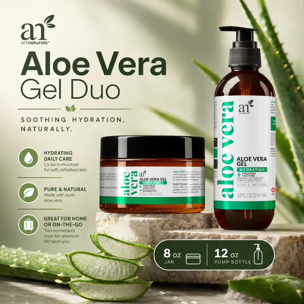 ArtNaturals Aloe Vera Gel Duo Hydrating Set 12oz + 8oz Moisturizing Gel