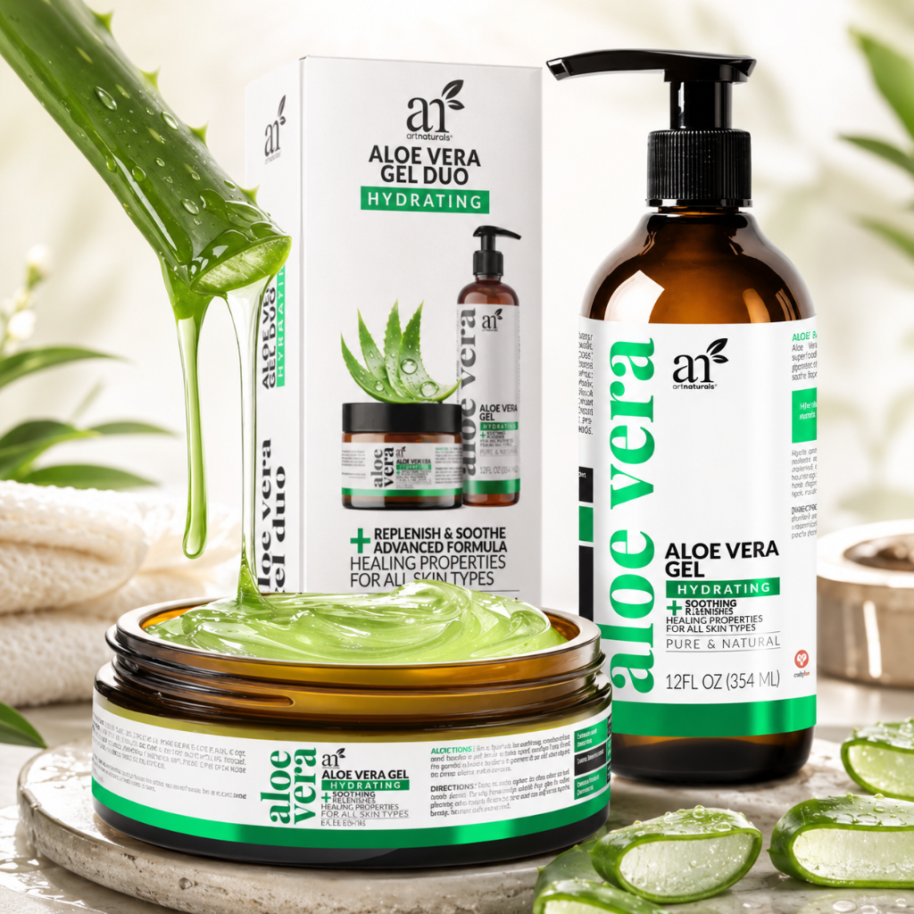 ArtNaturals Aloe Vera Gel Duo Hydrating Set 12oz + 8oz Moisturizing Gel