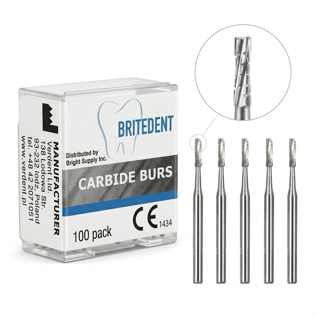 BRITEDENT Carbide Burs FG 557 Straight Fissure Cross Cut 100Box – Dental Operative Burs