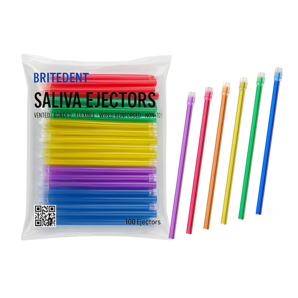 Britedent Saliva Ejectors Assorted Rainbow Colors with Clear Tip – Disposable Dental Suction Tubes (100 or 1000 Pack) Single