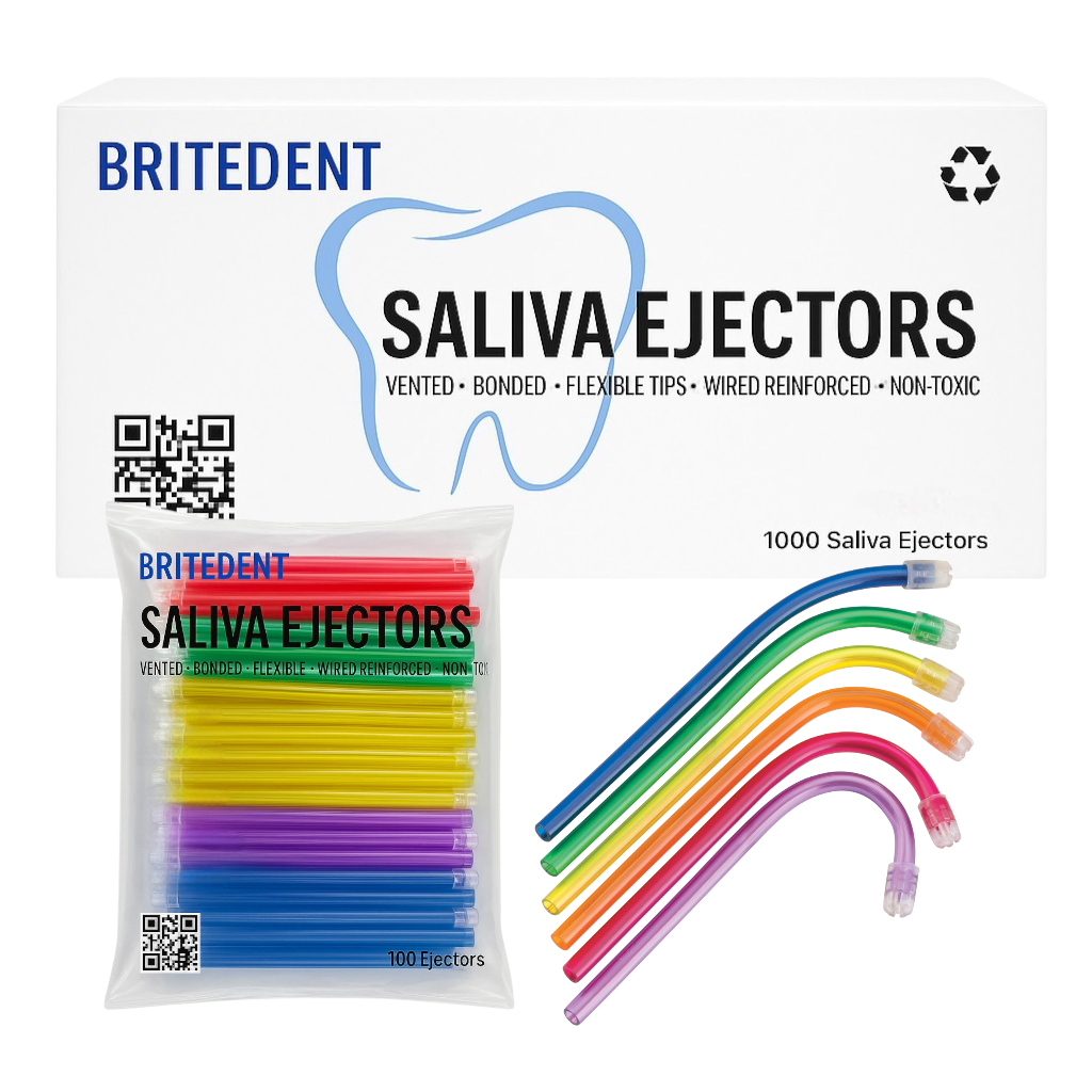 Britedent Saliva Ejectors Assorted Rainbow Colors with Clear Tip – Disposable Dental Suction Tubes (100 or 1000 Pack) Hero