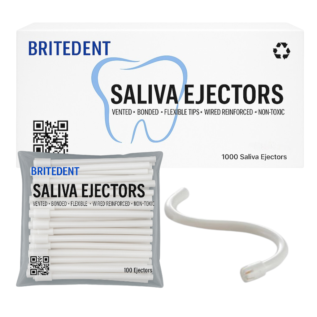 Britedent Saliva Ejectors White with White Tip – Disposable Dental Suction Tubes (100 or 1000 Pack) Hero