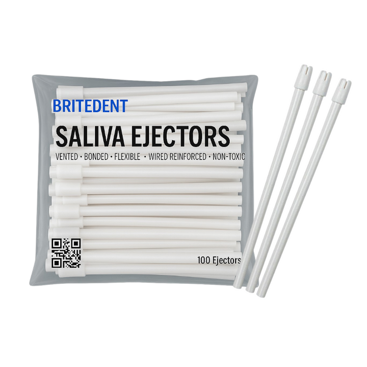 Britedent Saliva Ejectors White with White Tip – Disposable Dental Suction Tubes (100 or 1000 Pack) 100 Pack