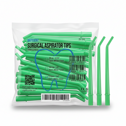 BRITEDENT Aspirator Suction Tips Large Green 1/4 25 Count