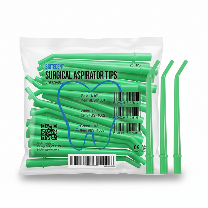 BRITEDENT Aspirator Suction Tips Large Green 1/4 25 Count