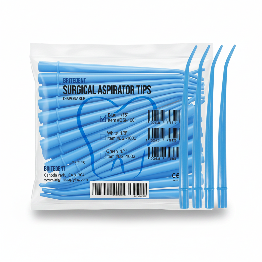 BRITEDENT Aspirator Suction Tips Small Blue 1/16 25 Count