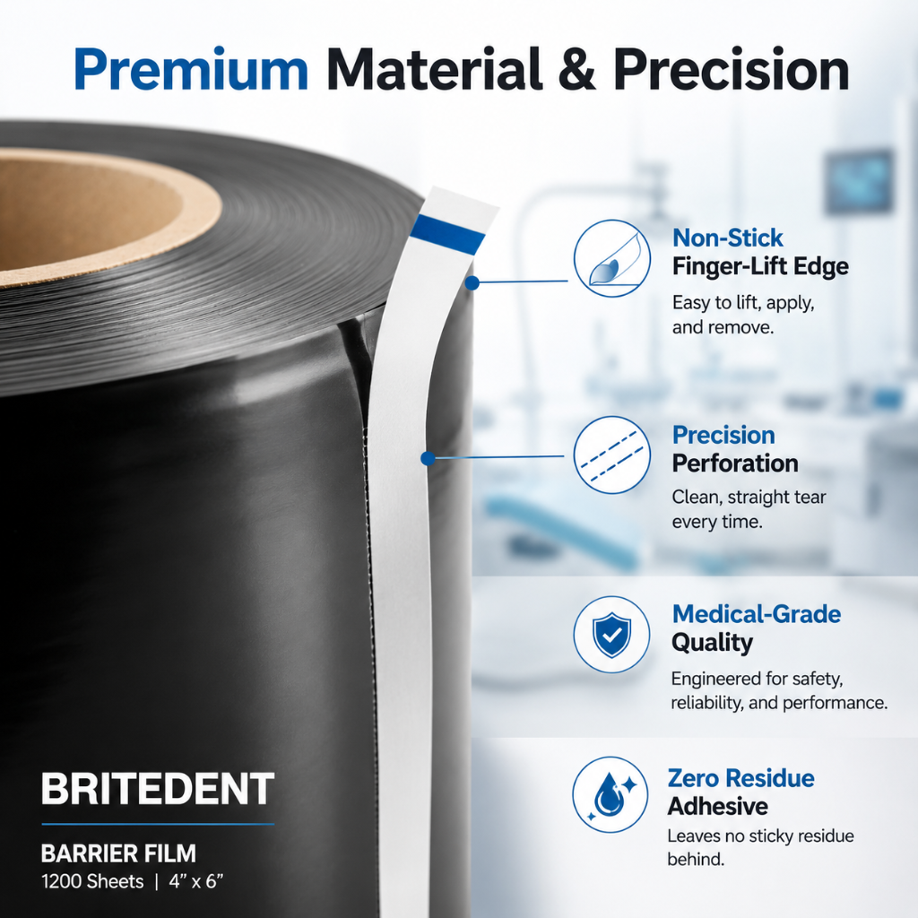 BRITEDENT Barrier Film 4 x 6 1200 Sheets with Dispenser Box Material
