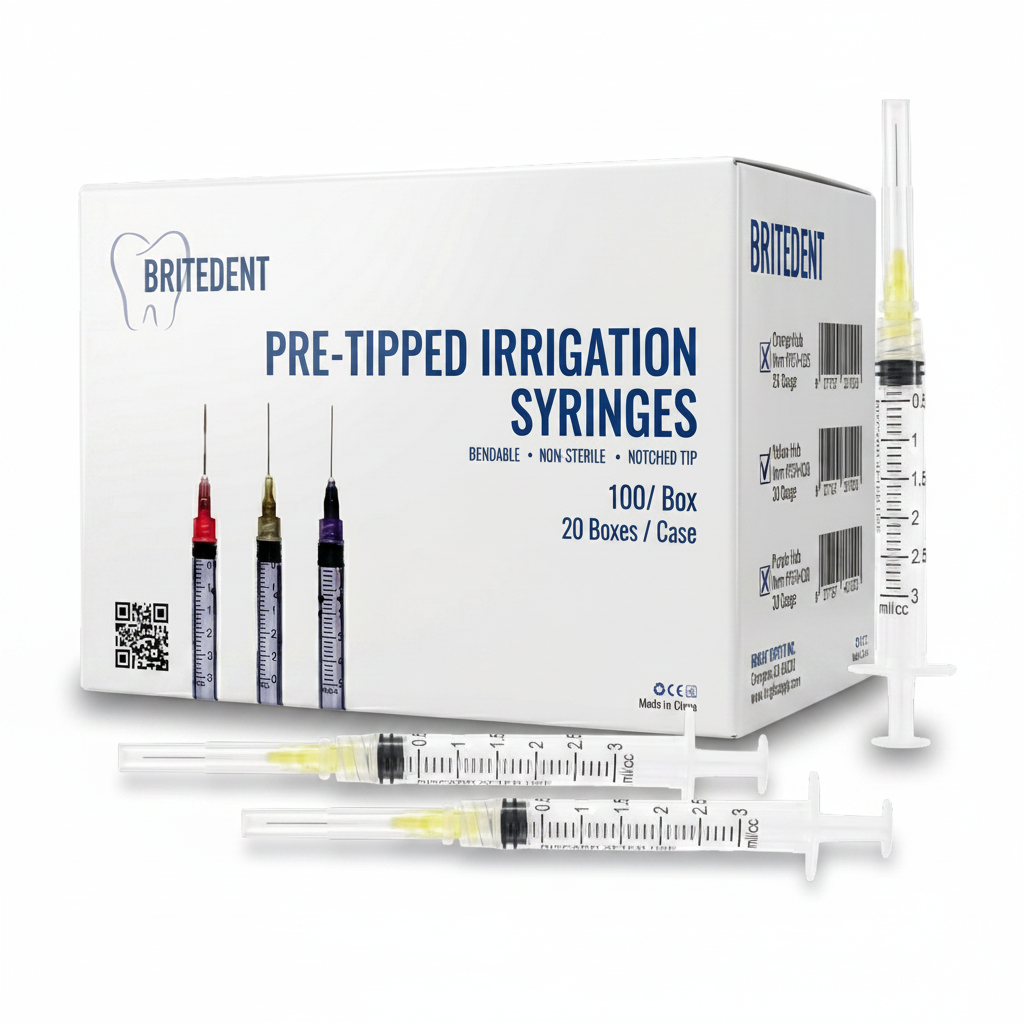 BRITEDENT Disposable Irrigation Syringes 27 Gauge 3cc Pre-Tipped Tips