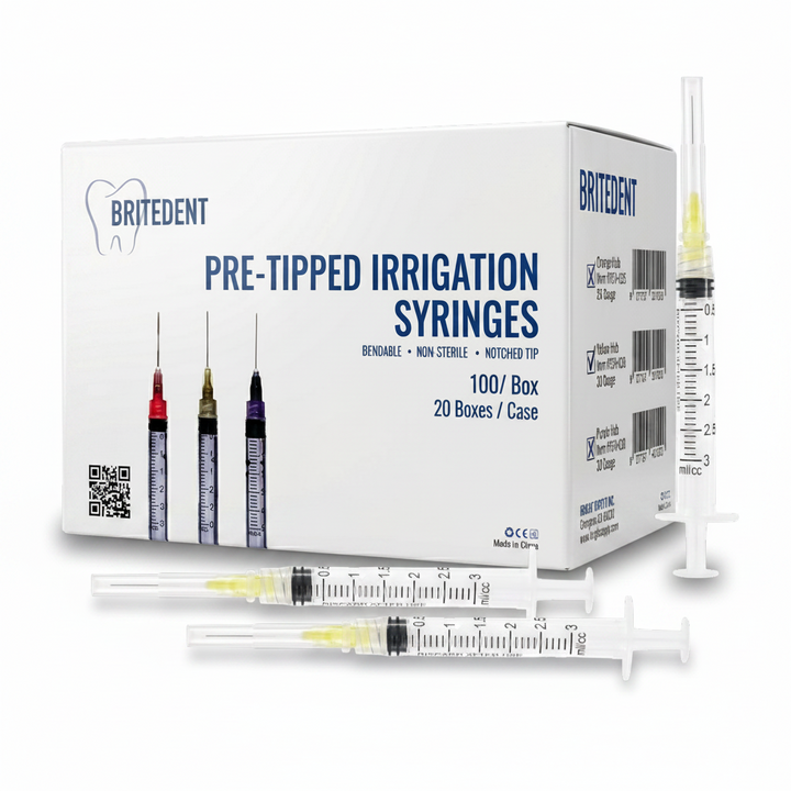 BRITEDENT Disposable Irrigation Syringes 27 Gauge 3cc Pre-Tipped Tips