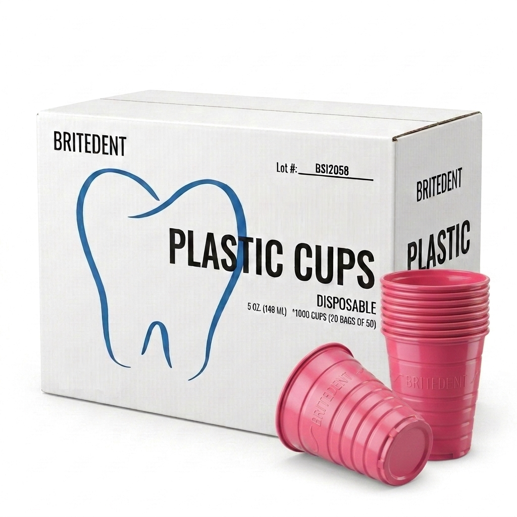 BRITEDENT Disposable Plastic Drinking Cups 5 oz Pink 1000 Cups Dental & Medical Use Hero