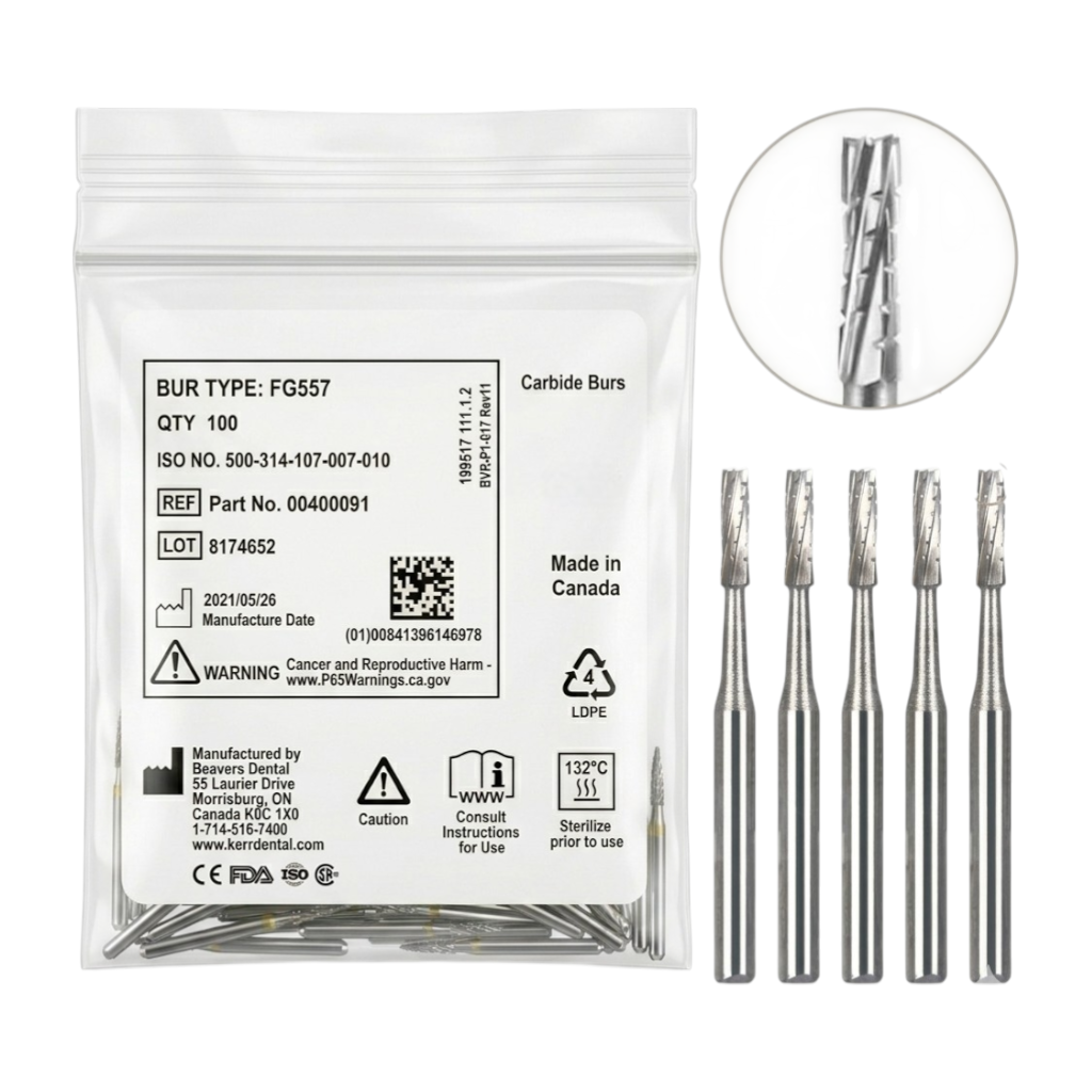 Beavers Carbide Burs FG 557 Straight Fissure Cross Cut 100/Pack – Dental Operative Burs Hero