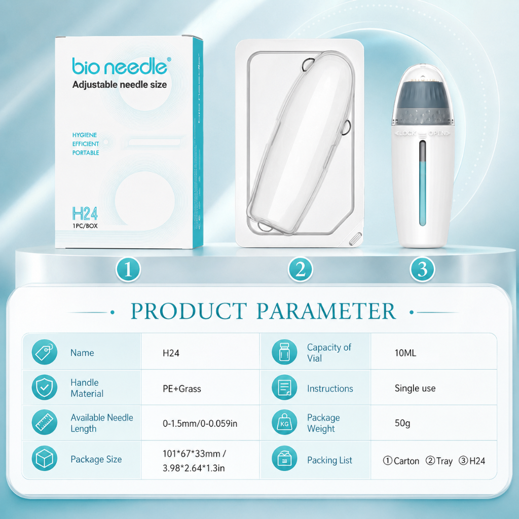Bio Needle H24 Derma Stamp Adjustable 24 Titanium Derma Tool Anti-Aging Acne Facial Recovery