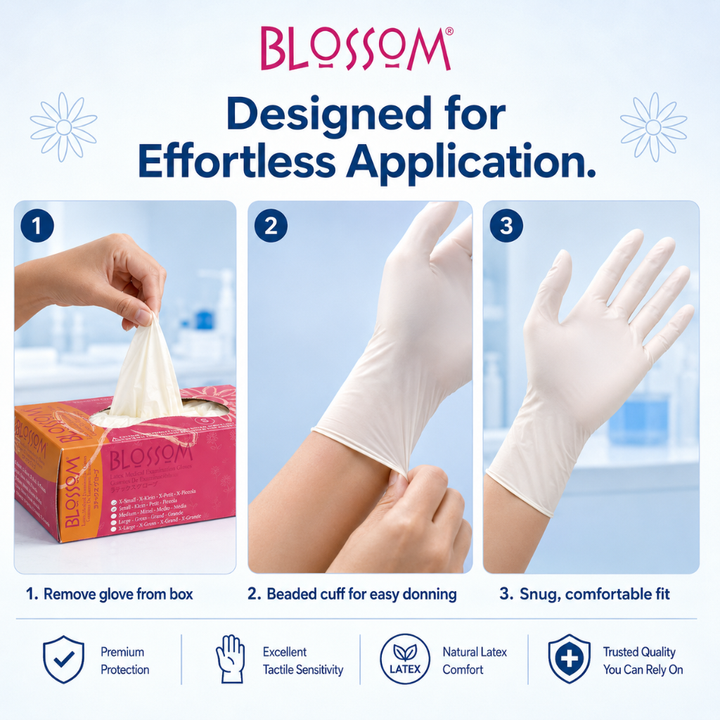 Blossom Powder Free Latex Exam Gloves How