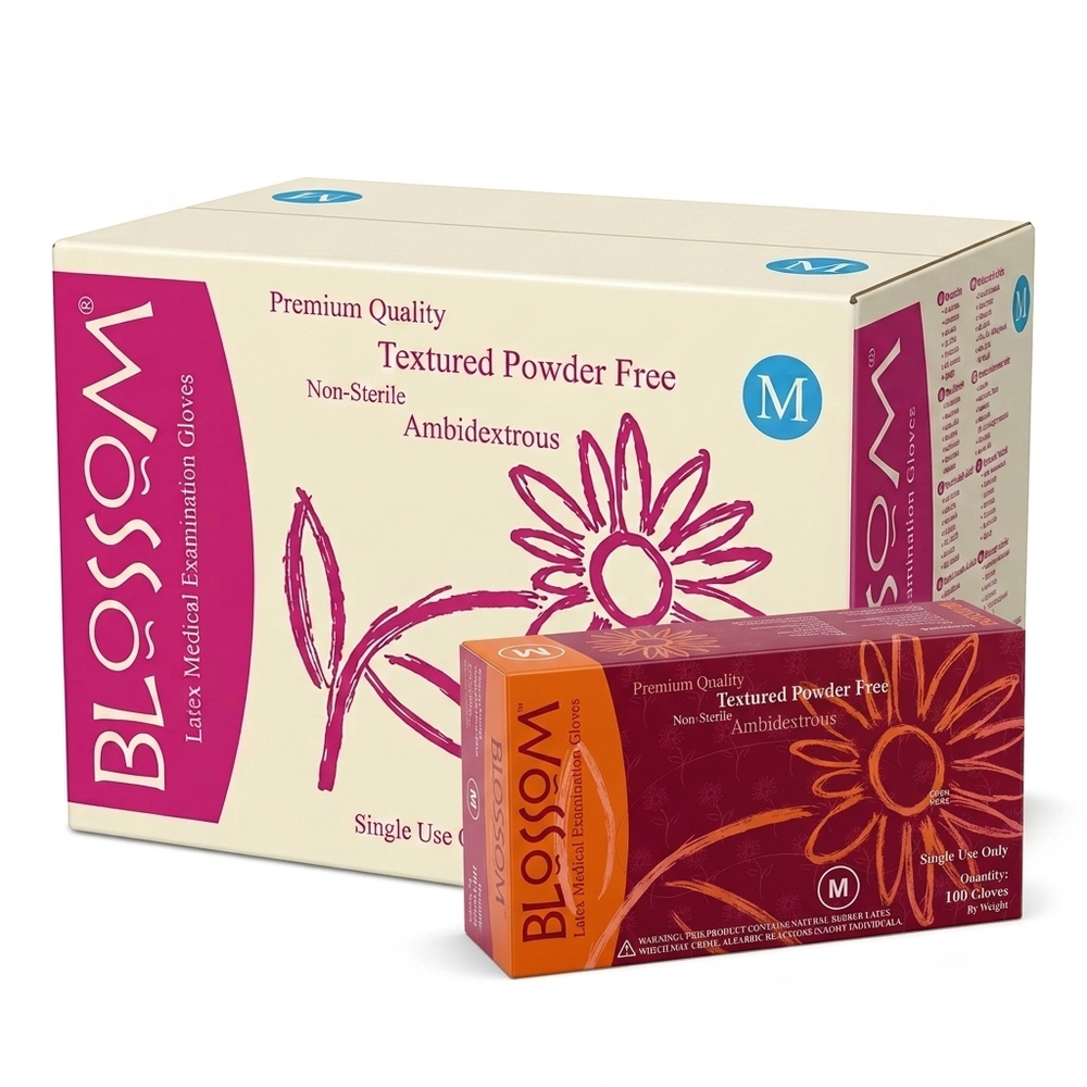 Blossom Powder Free Latex Exam Gloves Medium White 1000 Count