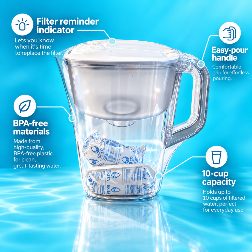 Brita Original 10-Cup Water Filter Pitcher with 2 Filters & SmartLight Indicator