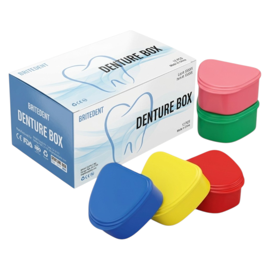 Britedent Denture Cases Assorted Colors 12 Pack – Individually Wrapped Dental Storage Boxes Hero