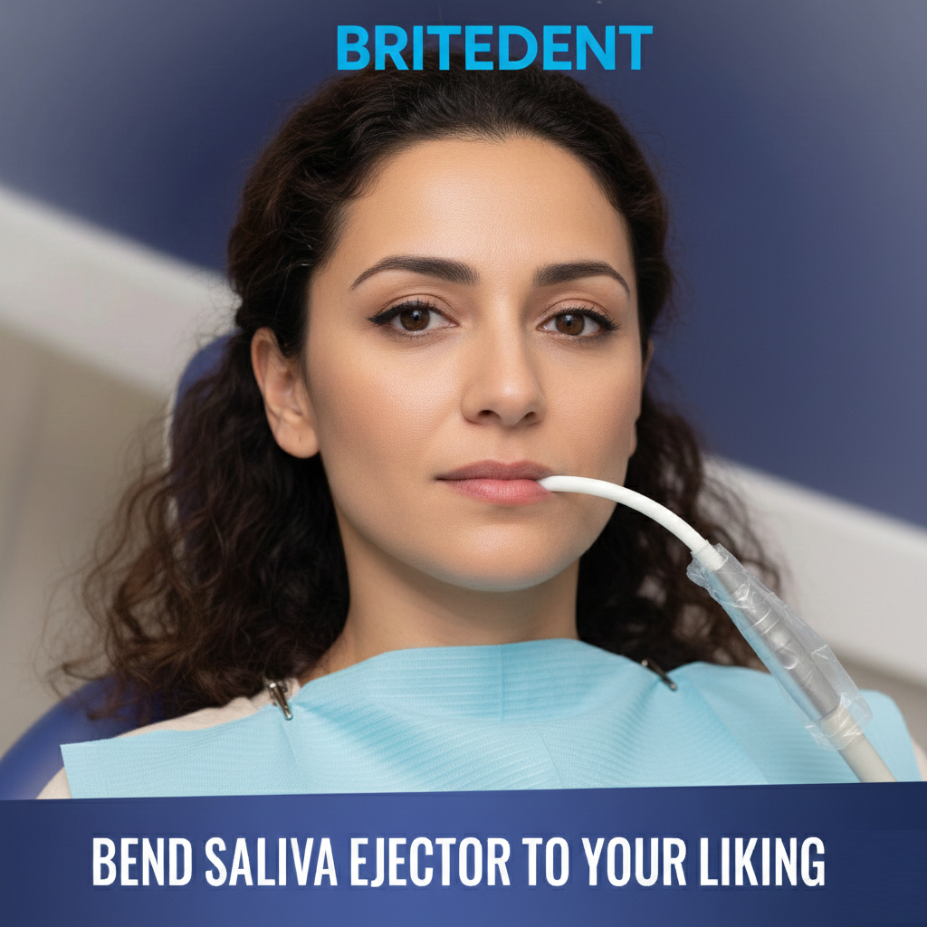 Britedent Saliva Ejectors Clear with Blue Tip – Disposable Dental Suction Tubes (100 or 1000 Pack) Bend