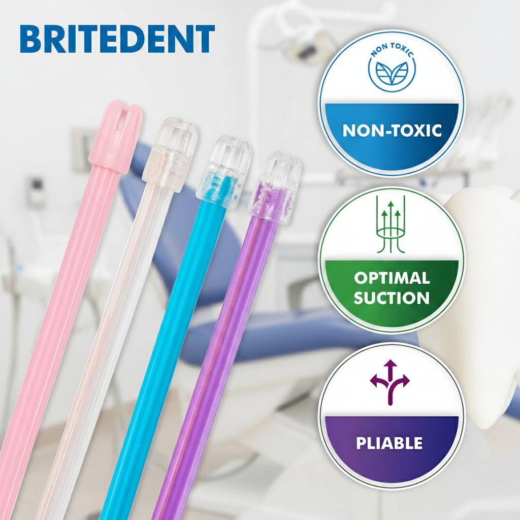 Britedent Saliva Ejectors Clear with Blue Tip – Disposable Dental Suction Tubes (100 or 1000 Pack) Flexible