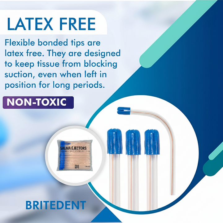 Britedent Saliva Ejectors Clear with Blue Tip – Disposable Dental Suction Tubes (100 or 1000 Pack) Latex Free