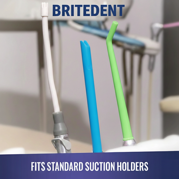 Britedent Saliva Ejectors Clear with Blue Tip – Disposable Dental Suction Tubes 