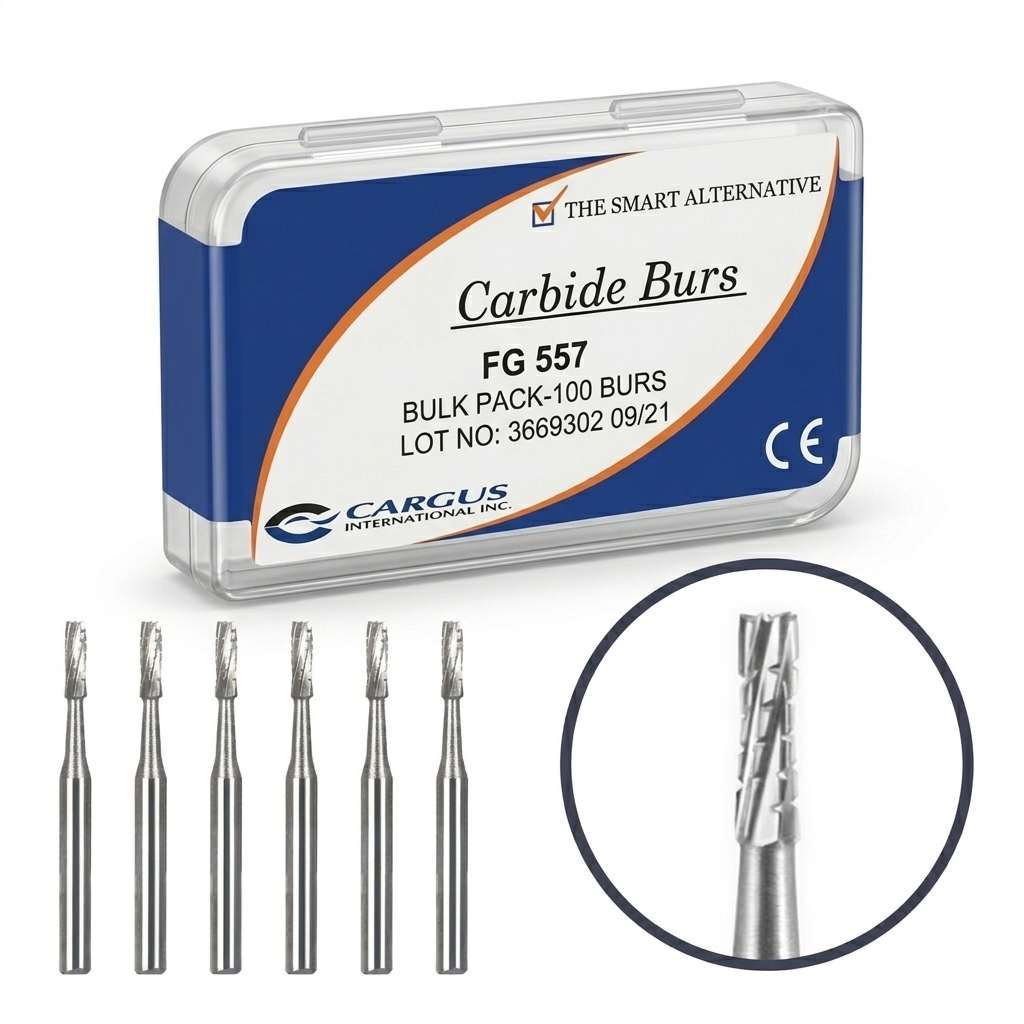 Cargus Carbide Burs FG 557 Straight Fissure Cross Cut 100/Pack – Dental Operative Burs Hero