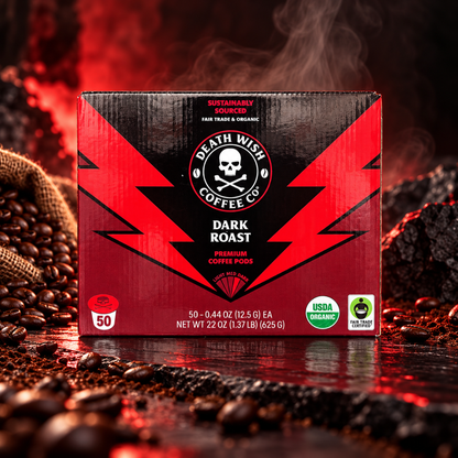 Death Wish Coffee Dark Roast Single-Serve Coffee Pods – USDA Organic & Fair Trade – 50 Count
