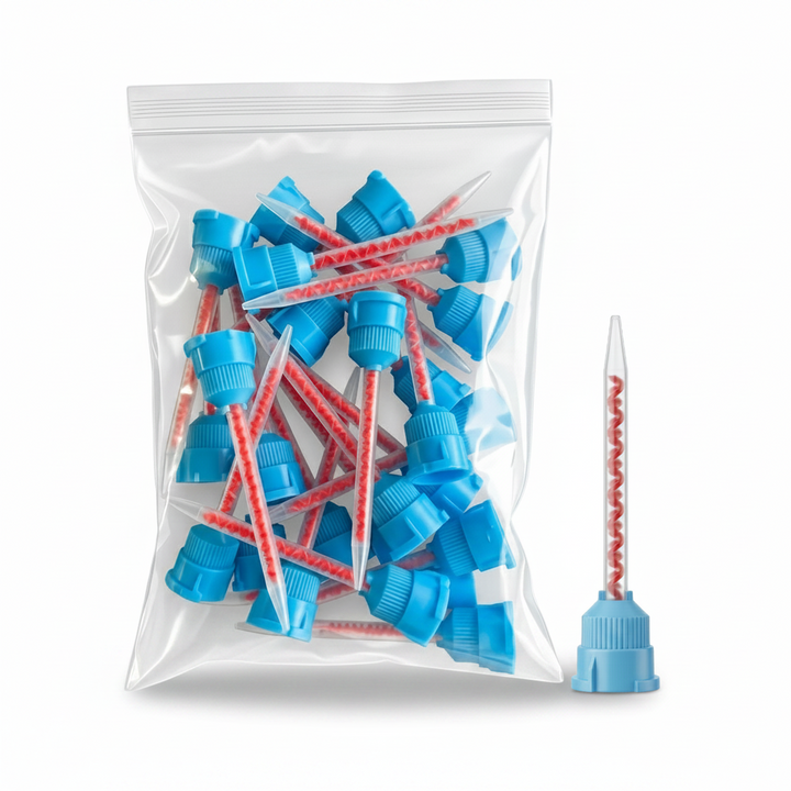 Disposable Blue Orange 101 Medium Body Crown &amp; Bridge Mixing Tips 75mm 25 Pack