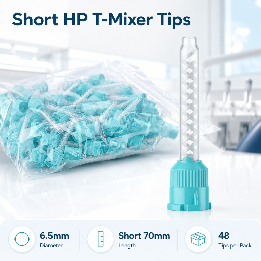 Disposable Green Teal HP T-Mixer Mixing Tips 6.5mm Short 70mm 48 Pack HP