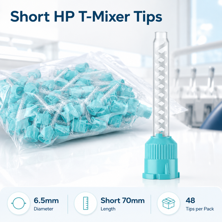 Disposable Green Teal HP T-Mixer Mixing Tips 6.5mm Short 70mm 48 Pack HP