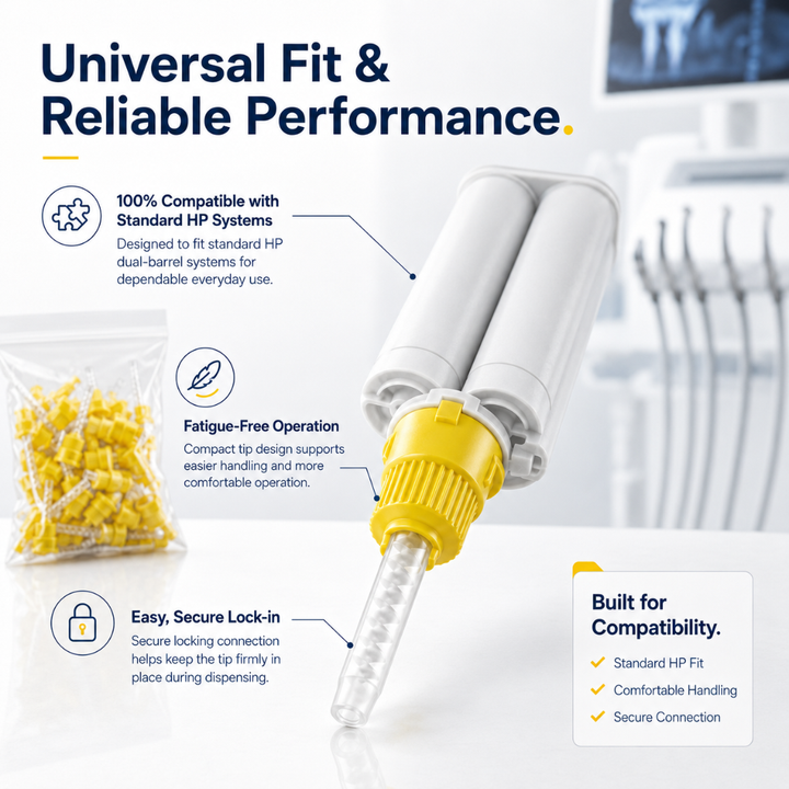 Disposable Yellow HP T-Mixer Mixing Tips Short Small 5.2cm Universal