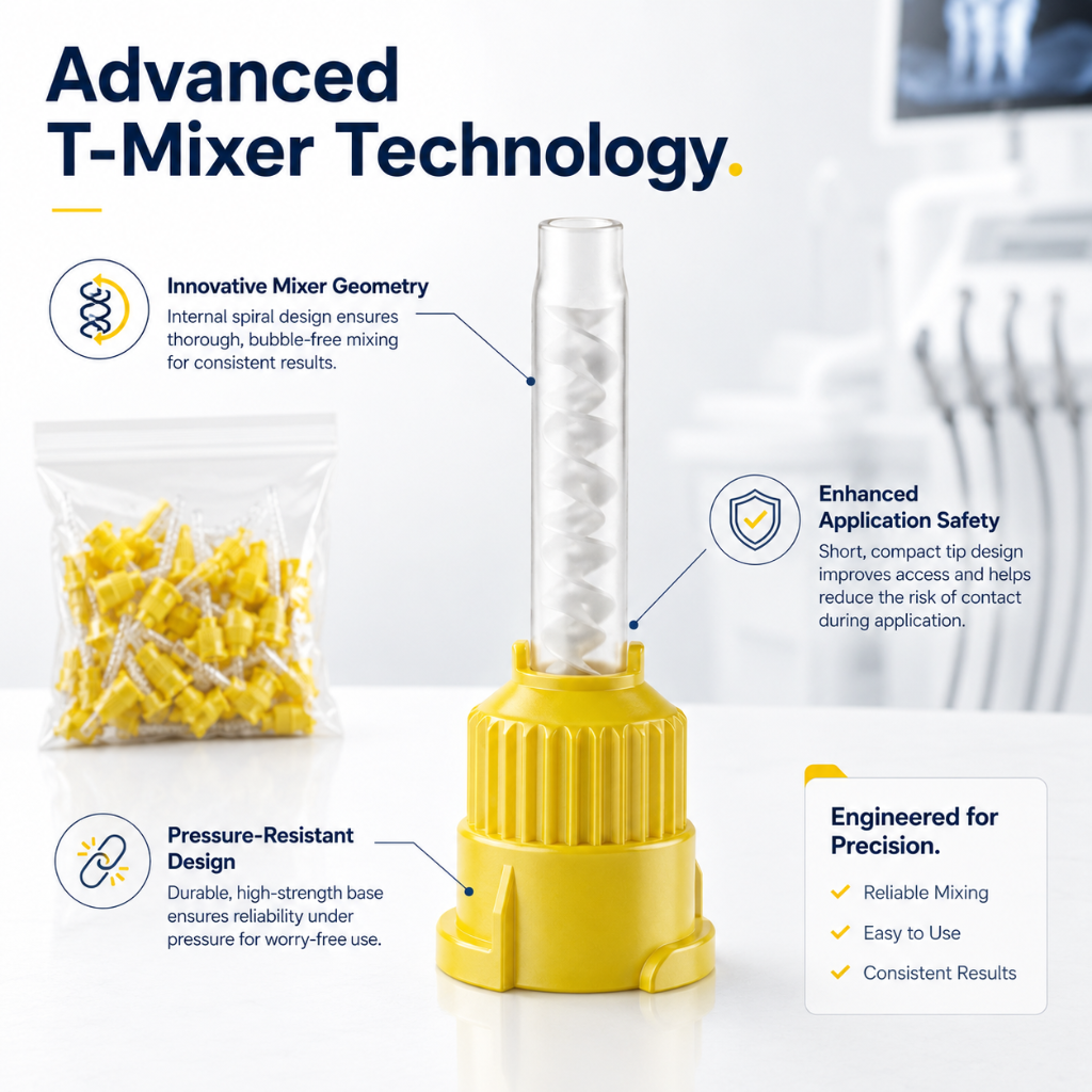 Disposable Yellow HP T-Mixer Mixing Tips Short Small 5.2cm Advanced