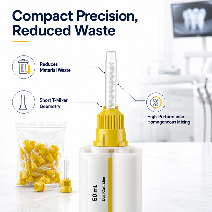 Disposable Yellow HP T-Mixer Mixing Tips Short Small 5.2cm Compact