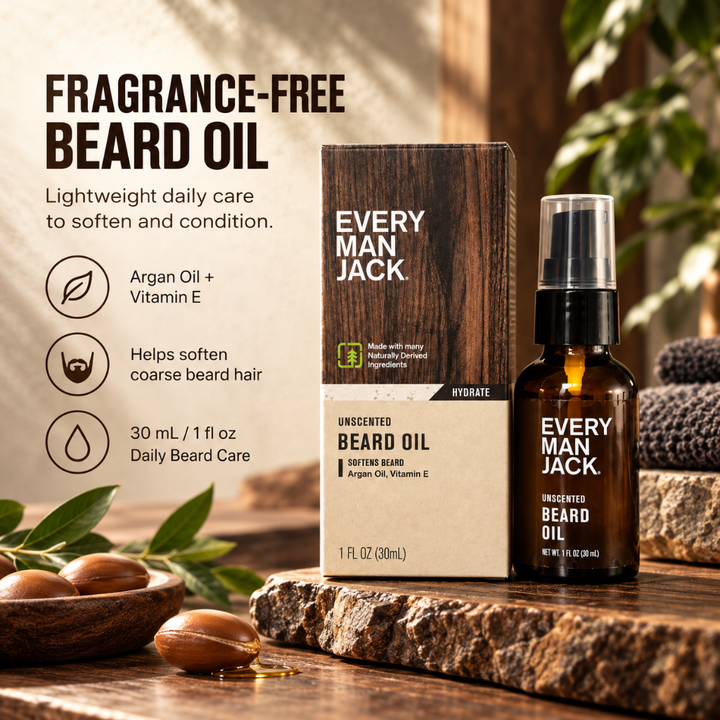 Every Man Jack Unscented Beard Oil Argan Oil Vitamin E 1 fl oz 30 mL