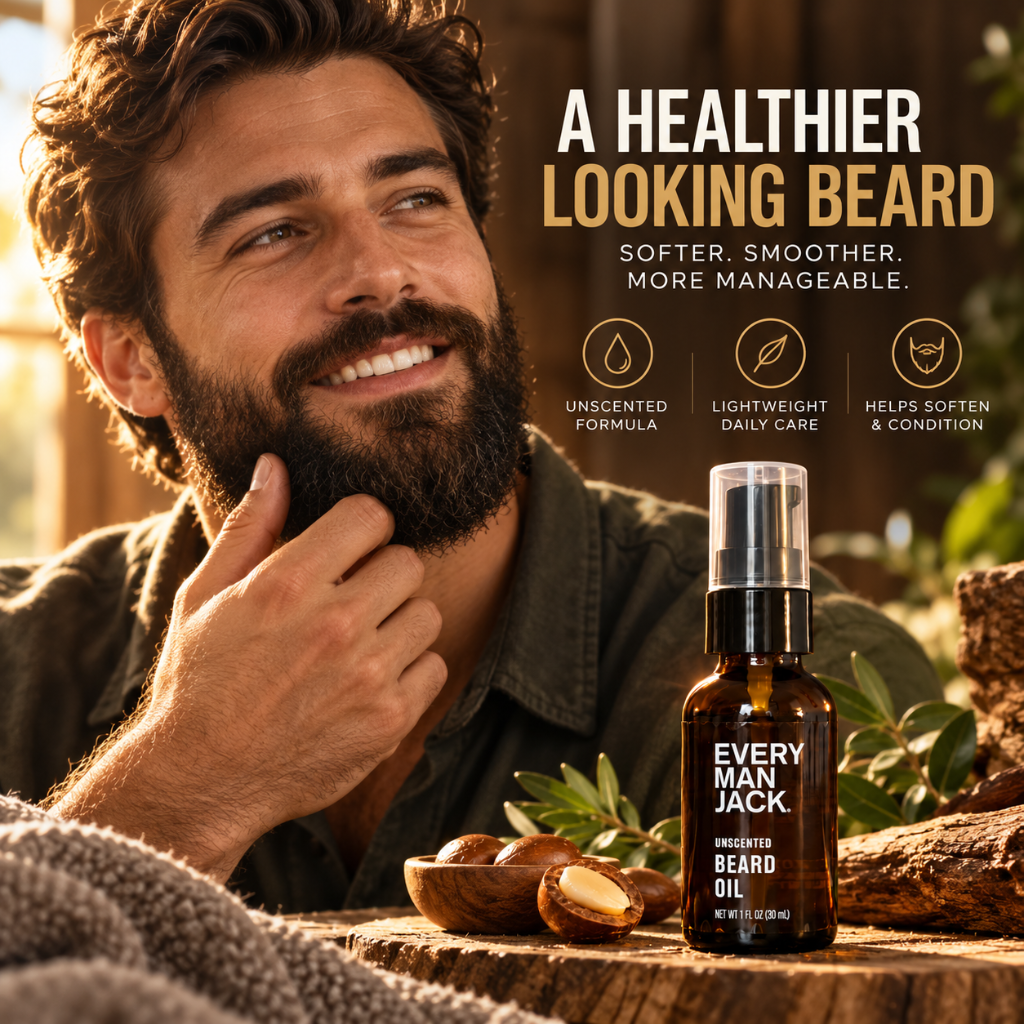 Every Man Jack Unscented Beard Oil Argan Oil Vitamin E 1 fl oz 30 mL