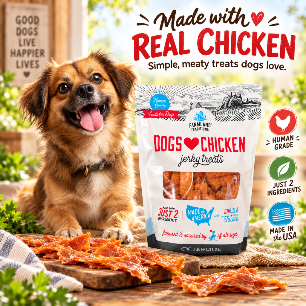 Farmland Traditions Dogs Love Chicken Jerky Treats – USA-Raised Chicken – 3 lb / 48 oz