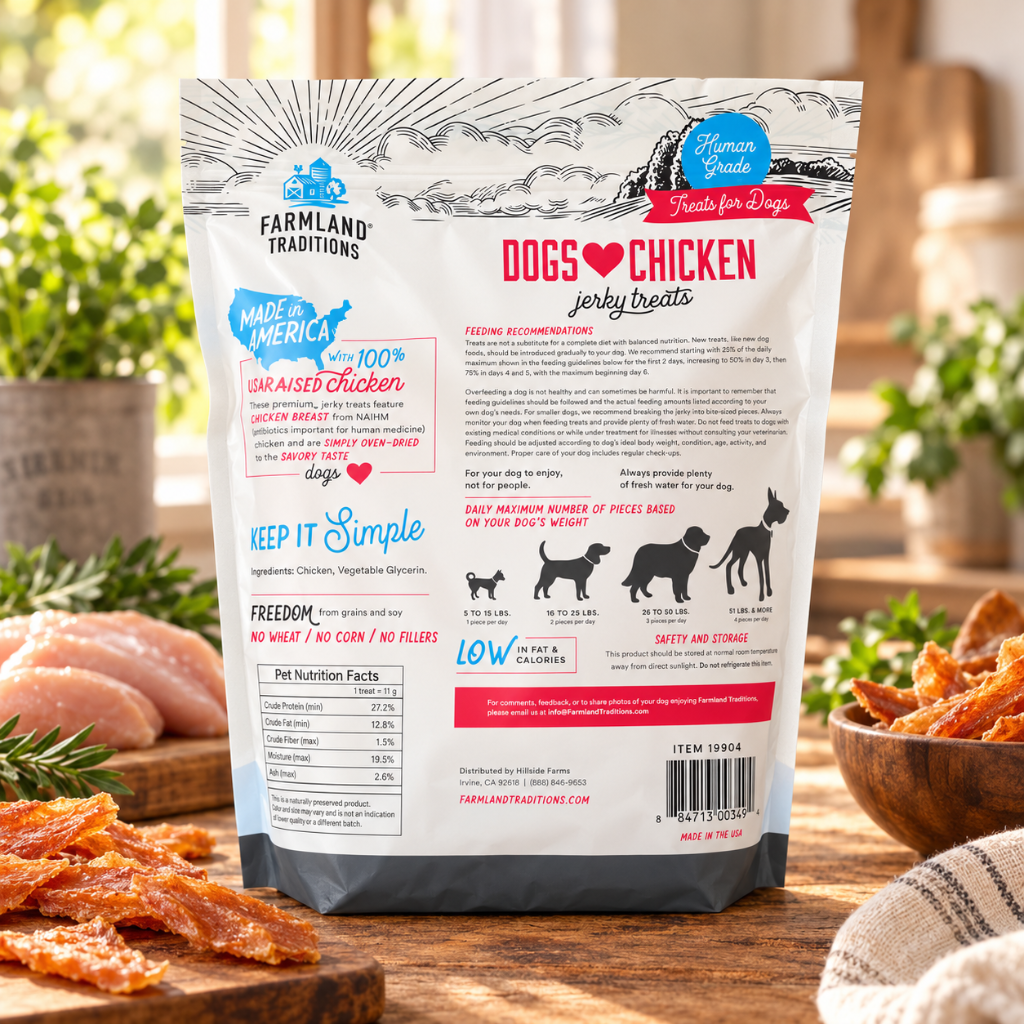 Farmland Traditions Dogs Love Chicken Jerky Treats – USA-Raised Chicken – 3 lb / 48 oz